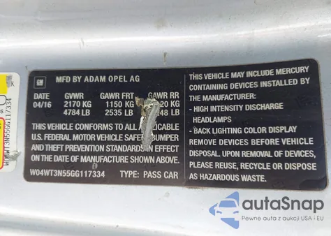 2016 Buick Cascada Premium from USA, damaged, VIN W04WT3N55GG117334